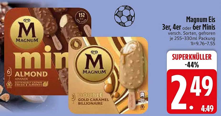 Magnum Eis 3er, 4er oder 6er Minis versch. Sorten, gefroren je 255–330ml Packung
