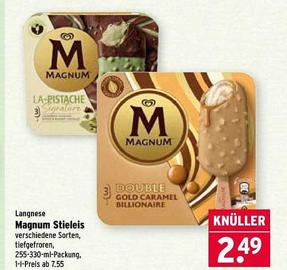 Magnum Stieleis verschiedene Sorten, tiefgefroren, 255-330-ml-Packung, 1-l-Preis ab 7.55