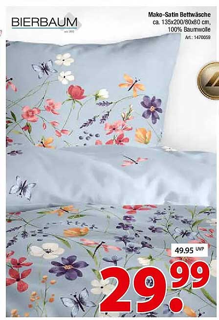 Mako-Satin Bettwäsche ca. 135x200/80x80 cm, 100% Baumwolle
