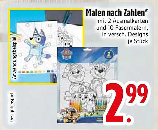 Malen nach Zahlen* mit 2 Ausmalkarten und 10 Fasermalern, in versch. Designs, je Stück