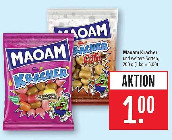 Maoam Kracher und weitere Sorten, 200 g (1 kg = 5,00)