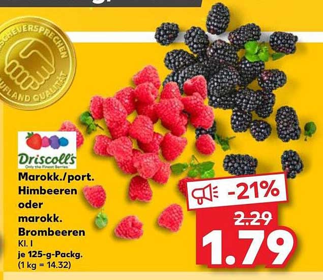 Marokk./port. Himbeeren oder marokk. Brombeeren Kl. I je 125-g-Pack. (1 kg = 14.32)