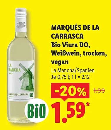 MARQUÉS DE LA CARRASCA Bio Viura DO, Weißwein, trocken, vegan