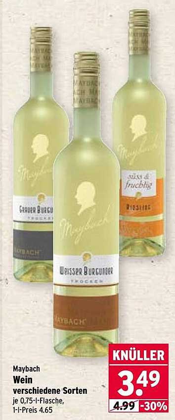 Maybach Wein verschiedene Sorten je 0,75-l-Flasche, 1-l-Preis 4.65