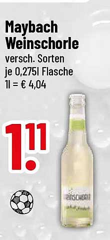 Maybach Weinschorle versch. Sorten je 0,275l Flasche 1l = € 4,04