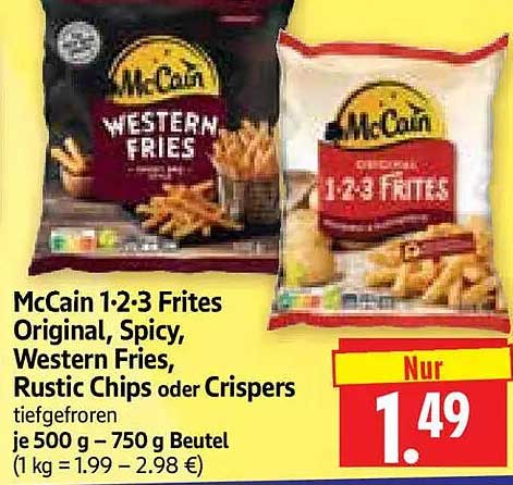 McCain 1•2•3 Frites Original, Spicy, Western Fries, Rustic Chips oder Crispers