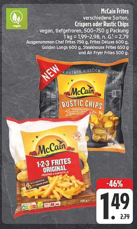 McCain Frites verschiedene Sorten, Crispers oder Rustic Chips vegan, tiefgefroren, 500–750 g Packung