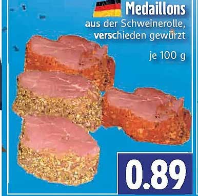 Medaillons aus der Schweinerolle, verschieden gewürzt, je 100 g