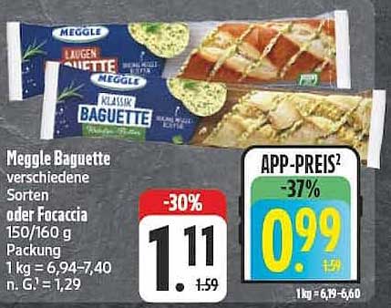 Meggle Baguette verschiedene Sorten oder Focaccia 150/160 g Packung