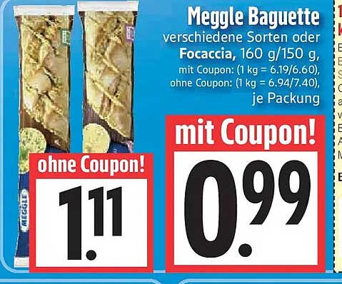 Meggle Baguette verschiedene Sorten oder Focaccia, 160 g/150 g,