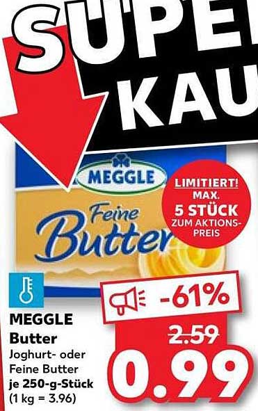 MEGGLE Butter Joghurt- oder Feine Butter je 250-g-Stück (1 kg = 3.96)