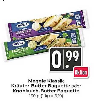 Meggle Klassik Kräuter-Butter Baguette oder Knoblauch-Butter Baguette