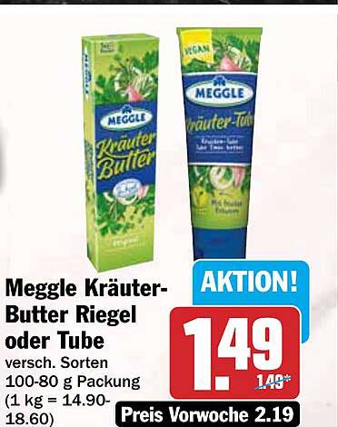 Meggle Kräuter-Butter Riegel oder Tube