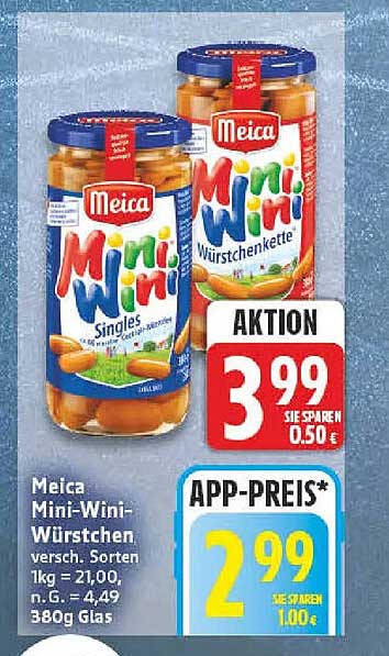 Meica Mini-Wini-Würstchen versch. Sorten 1kg = 21,00, n.G. = 4,49 380g Glas