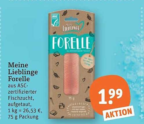 Meine Lieblinge Forelle aus ASC-zertifizierter Fischzucht, aufgetaut, 1 kg = 26,53 €, 75 g Packung