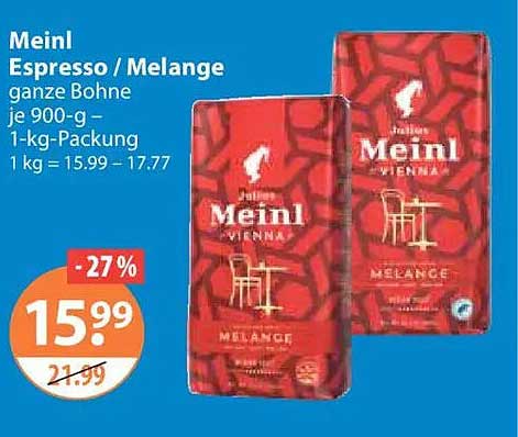 Meini Espresso / Melange ganze Bohne je 900-g – 1-kg-Packung