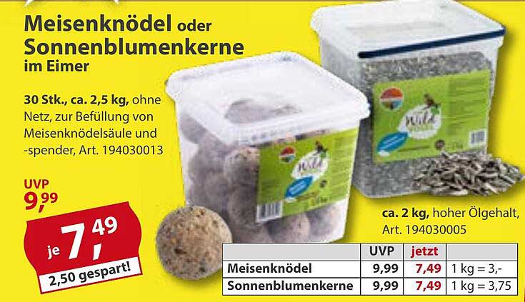 Meisenknödel oder Sonnenblumenkerne im Eimer