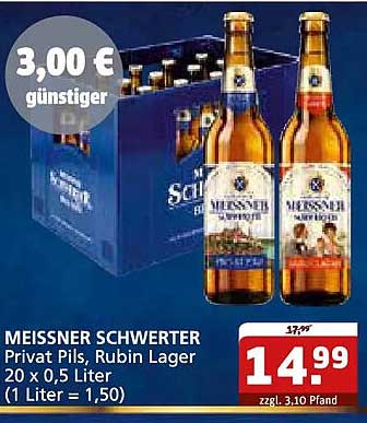 MEISSNER SCHWERTEN Privat Pils, Rubin Lager 20 x 0,5 Liter (1 Liter = 1,50)