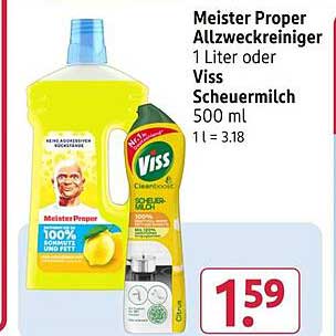 Meister Proper Allzweckreiniger 1 Liter oder Viss Scheuermilch 500 ml 1 l = 3,18