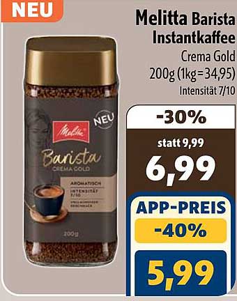Melitta Barista Instantkaffee Crema Gold 200g (1kg=34,95) Intensität 7/10