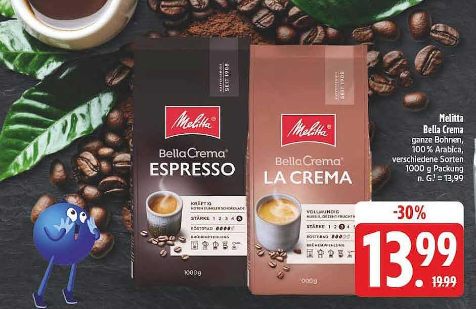 Melitta Bella Crema ganze Bohnen, 100% Arabica, verschiedene Sorten 1000 g Packung