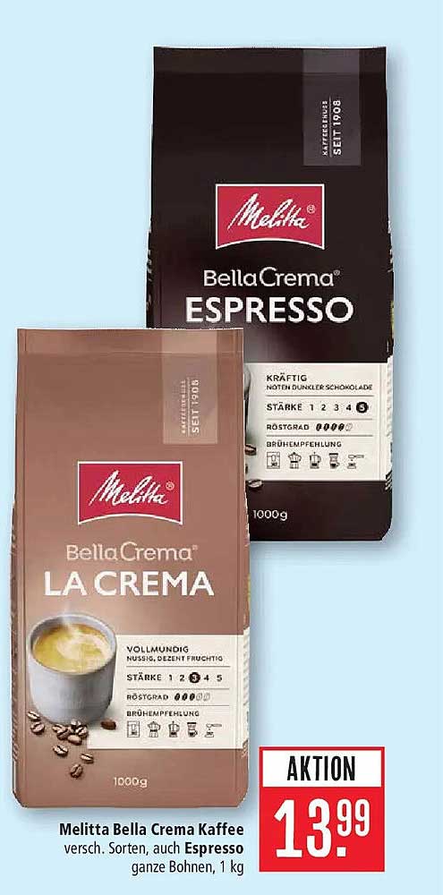 Melitta Bella Crema Kaffee versch. Sorten, auch Espresso ganze Bohnen, 1 kg