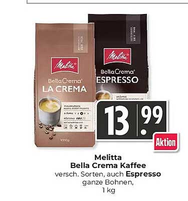 Melitta Bella Crema Kaffee versch. Sorten, auch Espresso ganze Bohnen, 1 kg