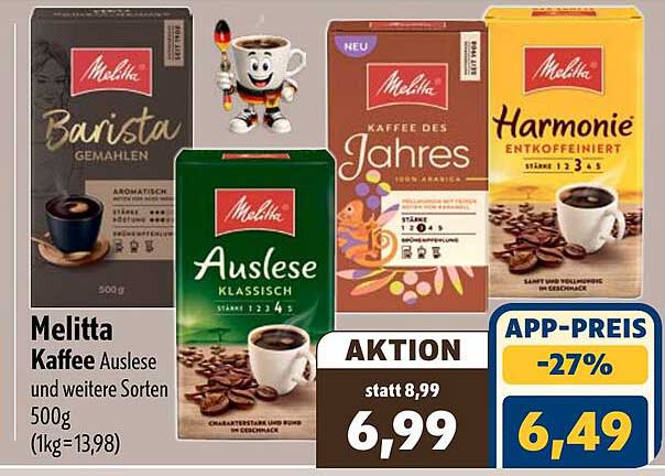 Melitta Kaffee Auslese und weitere Sorten 500g (1kg=13,98)