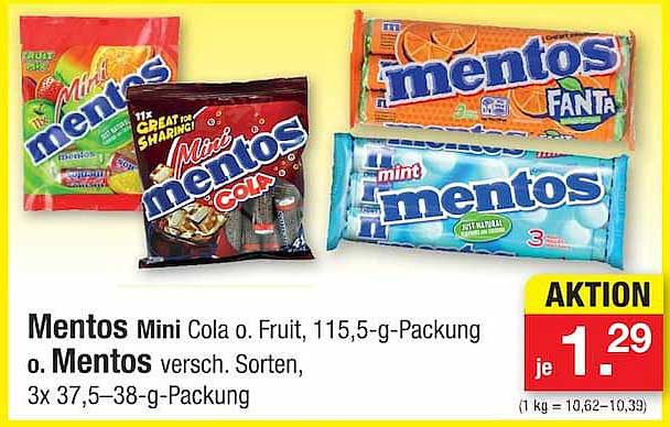 Mentos Mini Cola o. Fruit, 115,5-g-Packung o. Mentos versch. Sorten, 3x 37,5–38-g-Packung