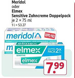 Meridol oder Elmex Sensitive Zahncreme Doppelpack je 2 x 75 ml 1 l = 53.27