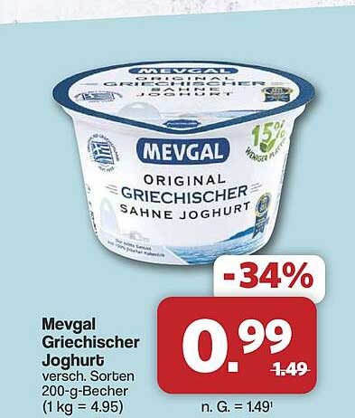 Mevgal Griechischer Joghurt vorgesch. Sorten 200-g-Becher (1 kg = 4.95)