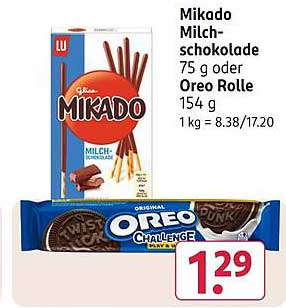 Mikado Milchschokolade 75 g oder Oreo Rolle 154 g