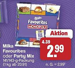 Milka Favourites oder Party Mix 141/143-g-Packung (1 kg ab 20.91)