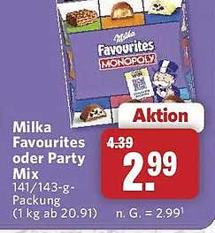 Milka Favourites oder Party Mix 141/143-g-Packung (1 kg ab 20.91)