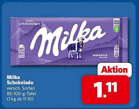 Milka Schokolade vers. Sorten 85-100-g-Tafel (1kg ab 11.10)
