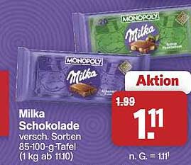 Milka Schokolade versch. Sorten 85-100-g-Tafel (1 kg ab 11,10)