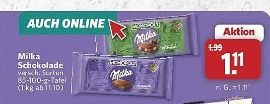 Milka Schokolade versch. Sorten 85-100-g-Tafel (1 kg ab 11.10)