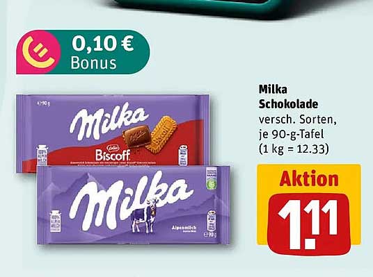 Milka Schokolade versch. Sorten, je 90-g-Tafel (1 kg = 12.33)