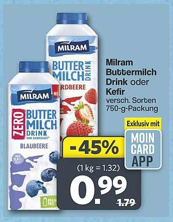Milram Buttermilch Drink oder Kefir versch. Sorten 750-g-Packung