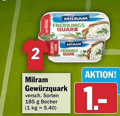 Milram Gewürzquark versch. Sorten 185 g Becher (1 kg = 5.40)