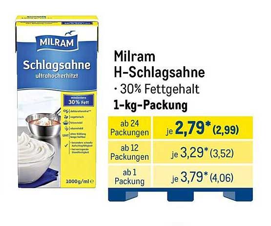 Milram H-Schlagsahne • 30% Fettgehalt • 1-kg-Packung