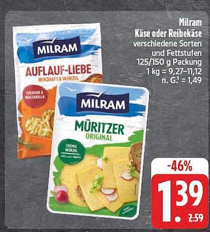 Milram Käse oder Reibekäse verschiedene Sorten und Fettstufen 125/150 g Packung