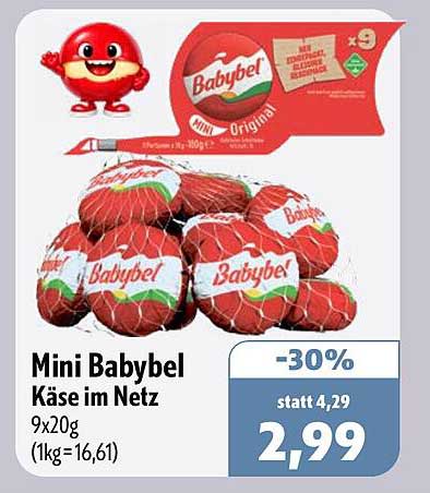 Mini Babybel Käse im Netz 9x20g (1kg=16,61)