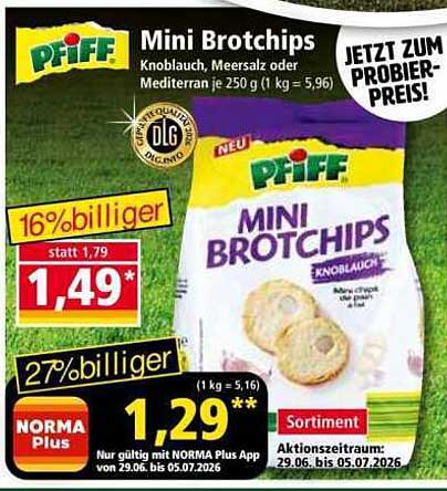 Mini Brotchips Knoblauch, Meersalz oder Mediterran je 250 g (1 kg = 5,96)