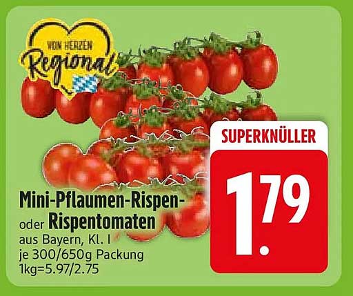 Mini-Pflaumen-Rispen- oder Rispentomaten