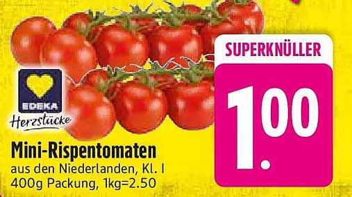Mini-Rispentomaten aus den Niederlanden, Kl. I 400g Packung, 1kg=2.50