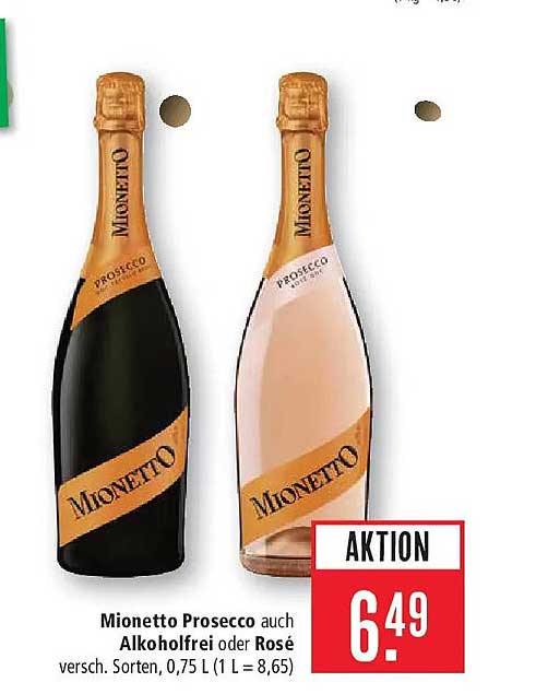 Mionetto Prosecco auch Alkoholfrei oder Rosé versch. Sorten, 0,75 L (1 L = 8,65)