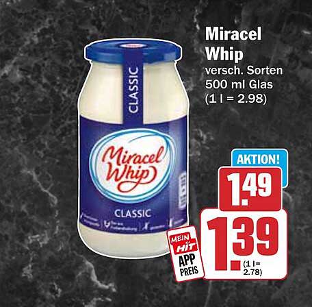 Miracel Whip versch. Sorten 500 ml Glas (1 l = 2.98)