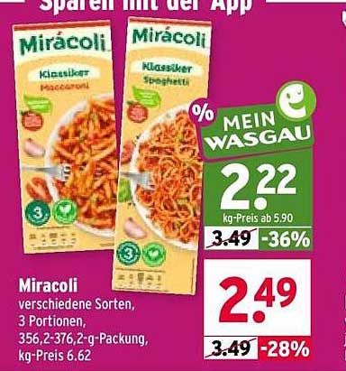 Mirácoli verschiedene Sorten, 3 Portionen, 356,2-376,2-g-Packung, kg-Preis 6.62