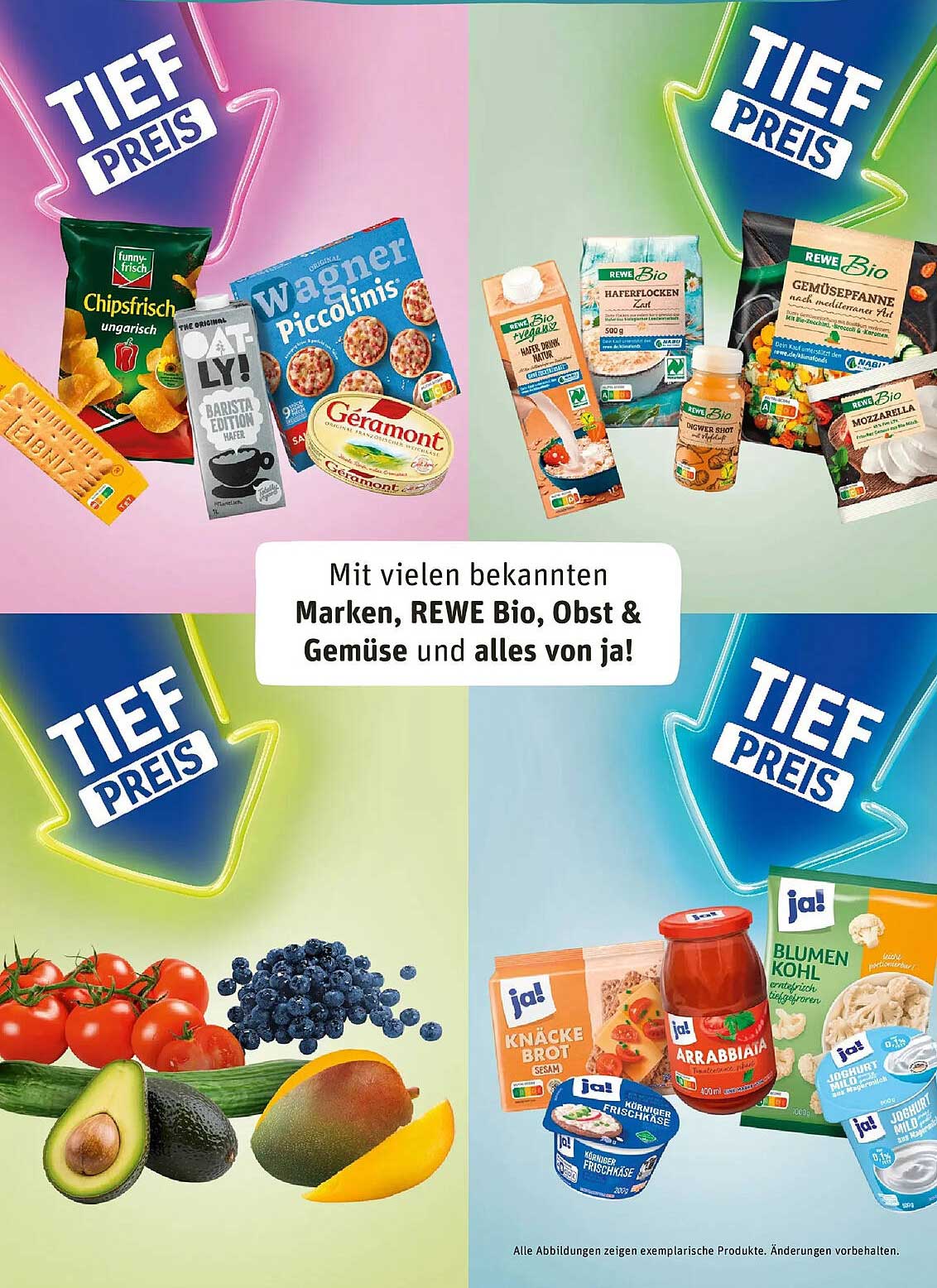 Mit vielen bekannten Marken, REWE Bio, Obst & Gemüse und alles von ja!